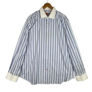 Steve Harvey Blue Stripe Men’s Dress Shirt 17.5 37‎ French Cuff Cotton NWT